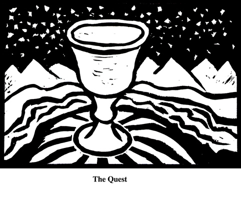 The Quest (2004). Block print. Appeared in Lorena Stookey (2004), 'Thematic Guide to World Mythology', Greenwood Press, Westport, Connecticut.