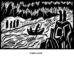 Underworld (2004). Block print. Appeared in Lorena Stookey (2004), 'Thematic Guide to World Mythology', Greenwood Press, Westport, Connecticut.