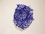 Blue Styx (2014). 28" x 26" x 7". Wood, wire, acrylic paint.